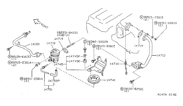 1995 Nissan Sentra EGR Parts Diagram