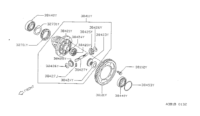 1996 Nissan Sentra Shim-Adjust,Side Bearing Diagram for 38454-M8012