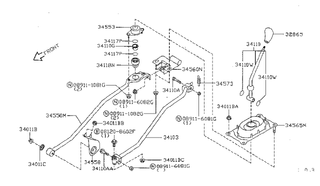 1996 Nissan Sentra Transmission Control & Linkage Diagram