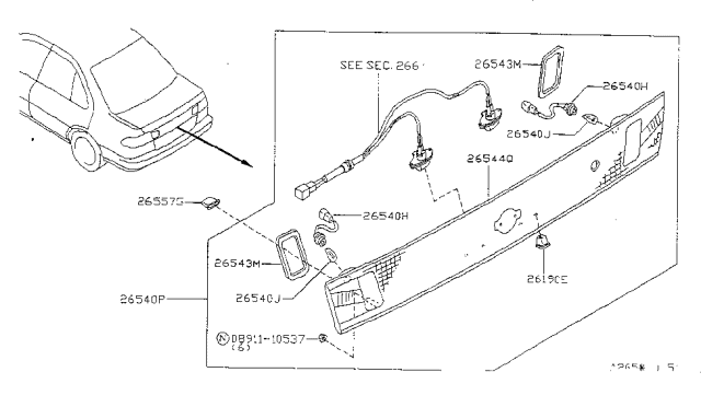 1998 Nissan Sentra Housing Assembly Back Up Lamp Diagram for 26544-F4301