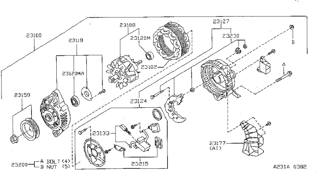 1995 Nissan Sentra Alternator Compatible Diagram for 23100-0M003