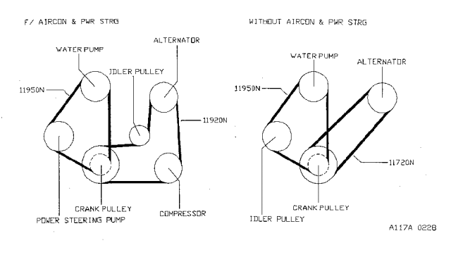 1997 Nissan Sentra Power Steering Oil Pump Belt Diagram for 11950-F4300