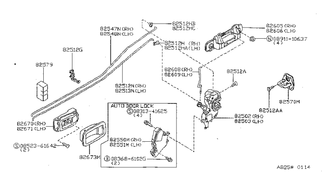 1999 Nissan Sentra Rear Door Lock & Handle Diagram