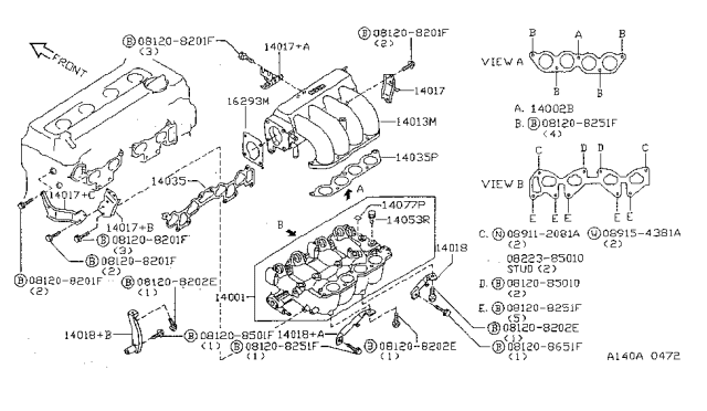 1998 Nissan Sentra Support-Manifold Diagram for 14018-1M200