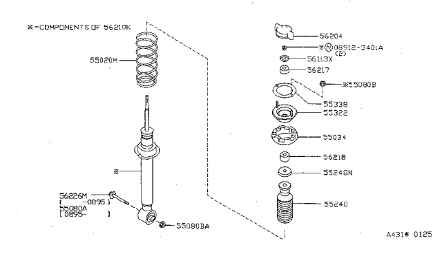 1998 Nissan Sentra Rear Spring Seat-Rubber Upper Diagram for 55034-0M000