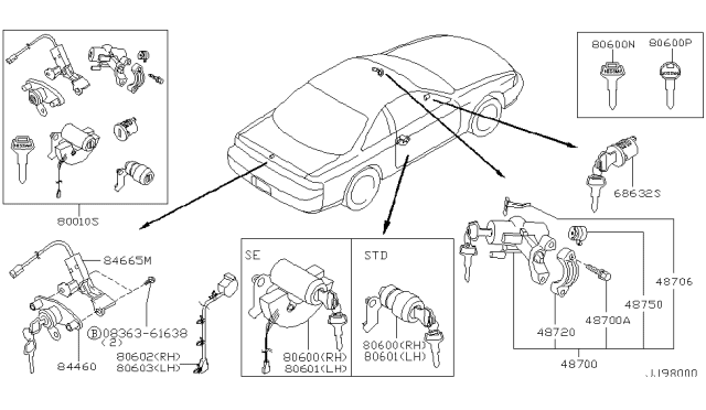 1996 Nissan 240SX Switch Assembly-Door Lock LH Diagram for 80603-70F00