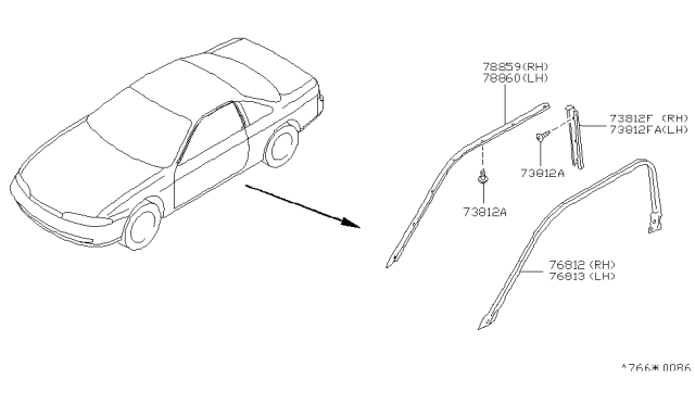 1995 Nissan 240SX Retainer-Weatherstrip,RH Diagram for 76870-65F00