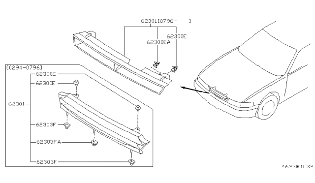 1996 Nissan 240SX Fastener-Radiator Grille Diagram for 62318-65F00