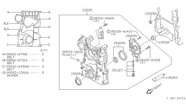 1997 Nissan 240SX Front Cover,Vacuum Pump & Fitting Diagram