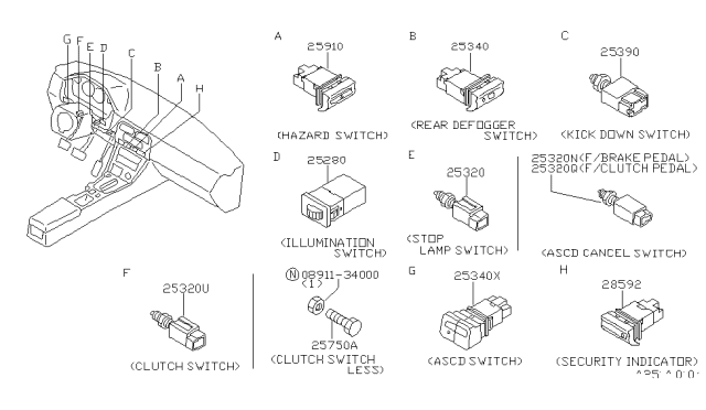 1995 Nissan 240SX Switch Assy-Hazard Diagram for 25290-65F00