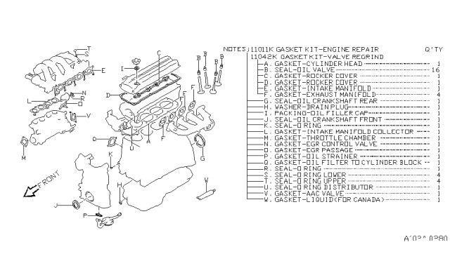 1996 Nissan 240SX Gasket Kit-Valve REGRind Diagram for 11042-70F25