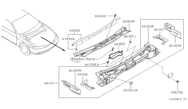 1995 Nissan 240SX Cover-COWL Top,Upper Diagram for 66862-70F00