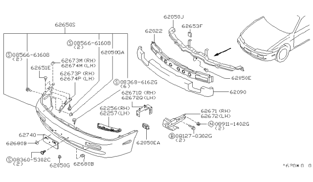 1997 Nissan 240SX Energy ABSORBER-Front Bumper Diagram for 62090-81F00