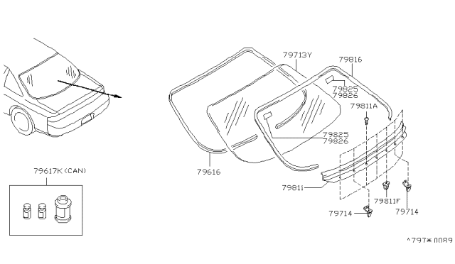 1997 Nissan 240SX Glass-Back Window Diagram for 79712-70F17