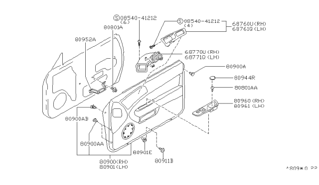 1995 Nissan 240SX Finisher Assy-Front Door,RH Diagram for 80900-67F00