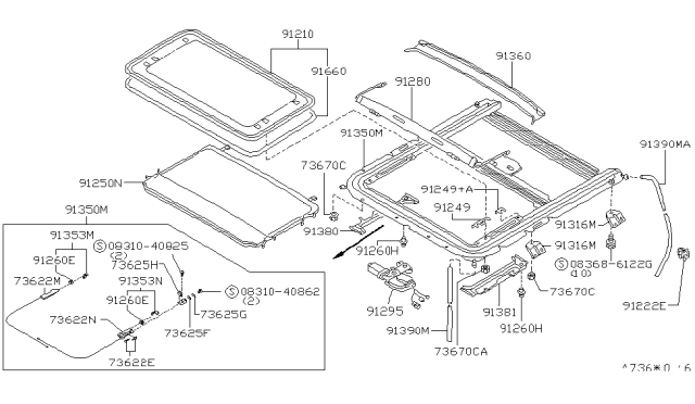 1997 Nissan 240SX Weatherstrip-Lid Diagram for 91246-65F10