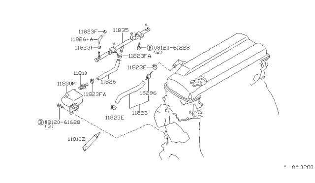 1997 Nissan 240SX Positive Crankcase Ventilation Control Valve Assembly Diagram for 11810-86G00