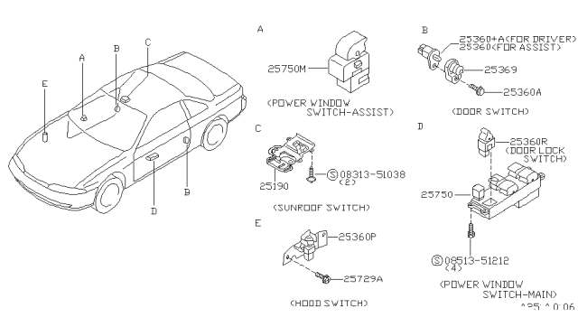 1997 Nissan 240SX Switch Assy-Power Window,Main Diagram for 25401-73F20