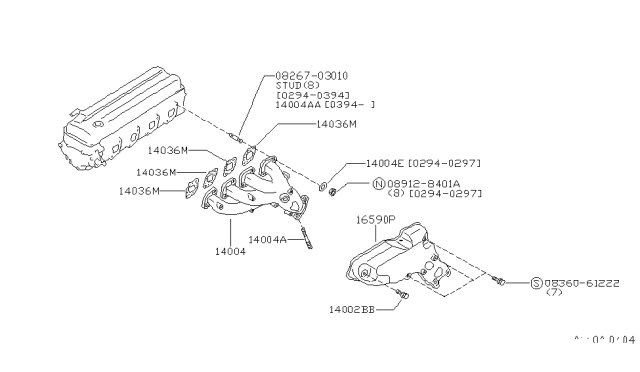 1996 Nissan 240SX Exhaust Manifold Diagram for 14004-70F00