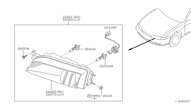 1997 Nissan 240SX Harness Assembly-Head Lamp Diagram for 26038-81F00