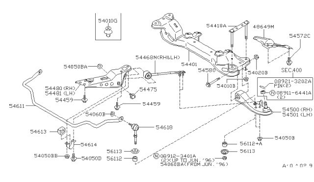 1997 Nissan 240SX Rod Complete-Tension,Front Suspension Diagram for 54468-65F11