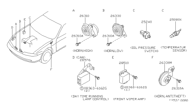 1996 Nissan 240SX Horn Assy-Electric Low Diagram for 25620-65F05