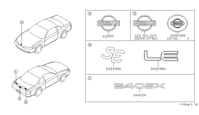 1998 Nissan 240SX Emblem-Trunk Lid Diagram for 84896-81F00
