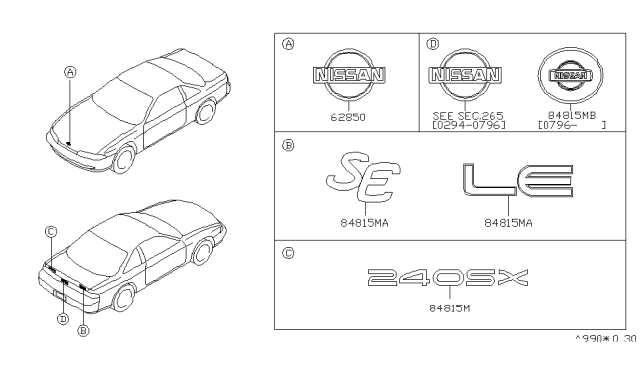 1996 Nissan 240SX Emblem-Hood Diagram for 65890-65F00