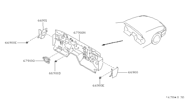 1996 Nissan 240SX Finisher-Dash Side,LH Diagram for 66901-70F00