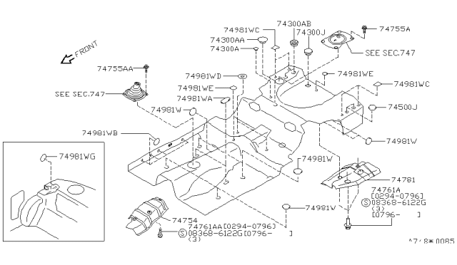 1996 Nissan 240SX INSULATOR Assembly-Heat Front Floor Diagram for 74751-40F00