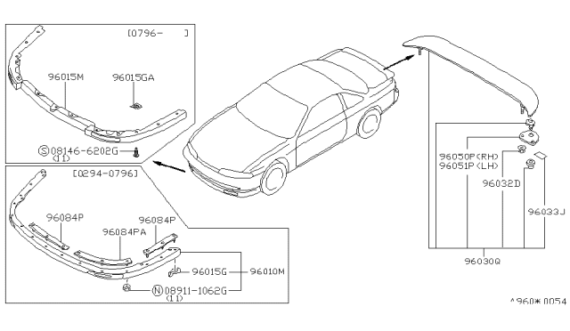 1996 Nissan 240SX Spacer-Rear Air Spoiler,LH Diagram for 96053-65F00