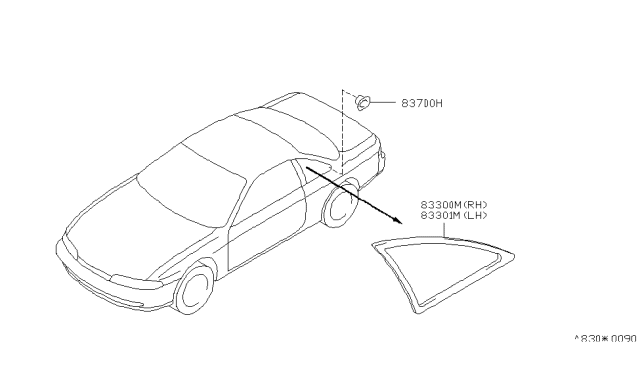 1997 Nissan 240SX Glass Assy-Side Window,RH Diagram for 83306-70F00