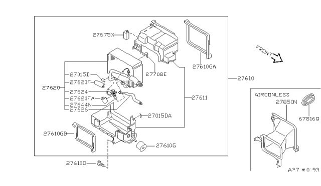 1997 Nissan 240SX Evaporator Assy-Cooler Diagram for 27280-70F01