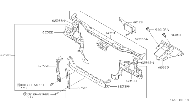 1997 Nissan 240SX Support-Radiator Core,Side LH Diagram for 62521-65F00