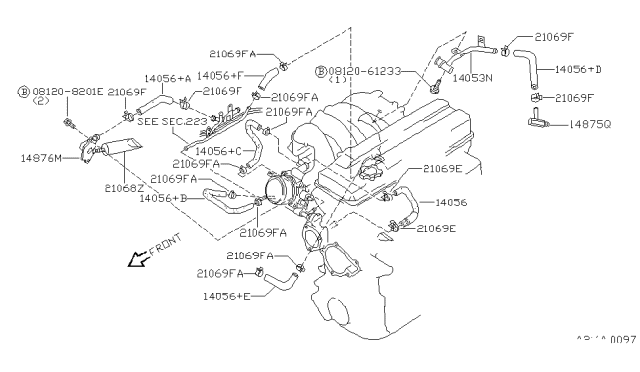 1997 Nissan 240SX Water Pipe Diagram for 21021-70F02