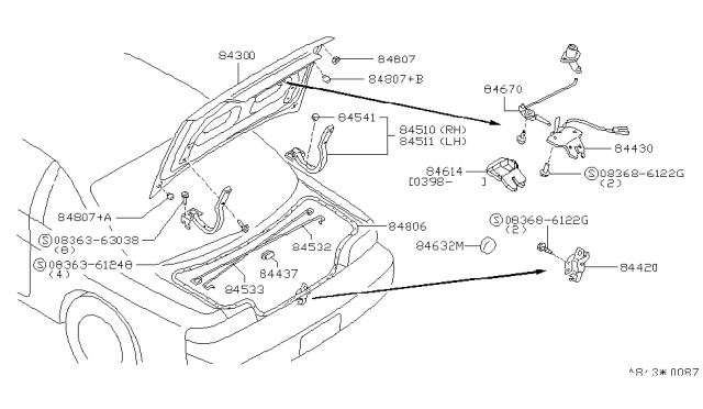 1998 Nissan 240SX Hinge Assy-Trunk Lid,RH Diagram for 84400-65F00