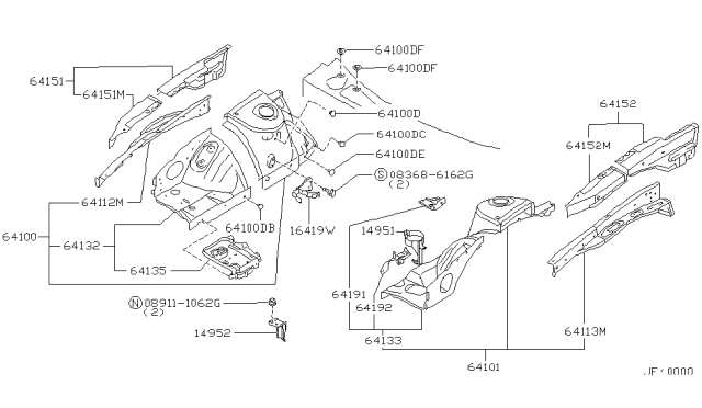 1997 Nissan 240SX Reinforcement-HOODLEDGE Front,RH Diagram for 64182-70F00