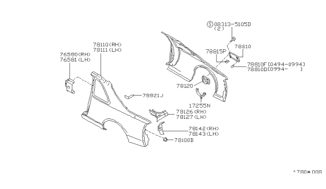 1996 Nissan 240SX Rear Fender & Fitting Diagram