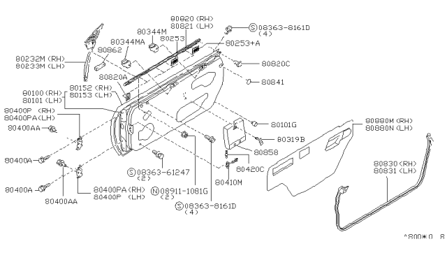 1997 Nissan 240SX STABILIZER-Door,Inner Diagram for 80344-91L00