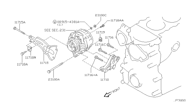 1998 Nissan 240SX Bolt Diagram for 11717-53F00