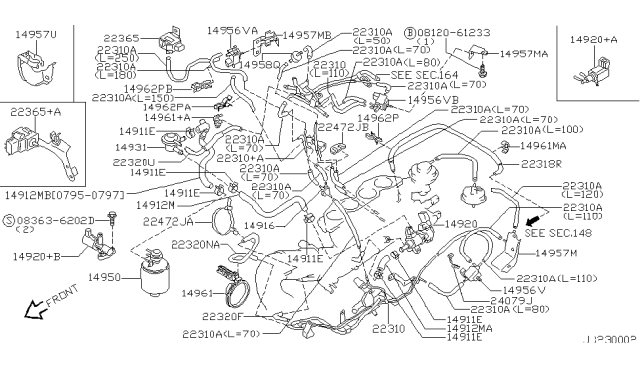 1996 Nissan 240SX Gallery Assy-Vacuum Diagram for 22310-70F01