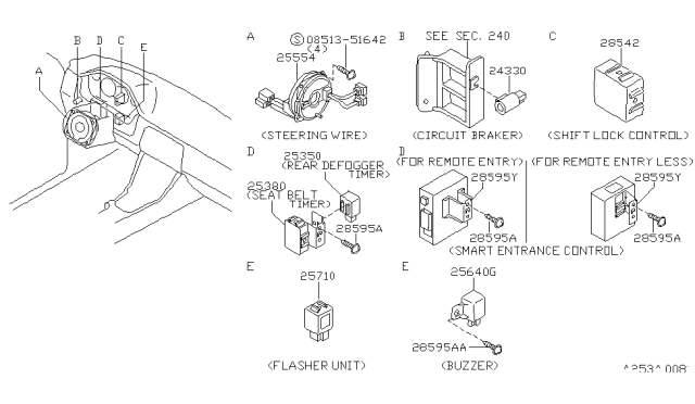 1996 Nissan 240SX Clock Spring Steering Air Bag Wire Diagram for 25554-70F26