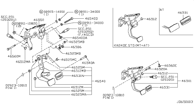 1995 Nissan 240SX Pedal Assy-Clutch Diagram for 46540-70F00