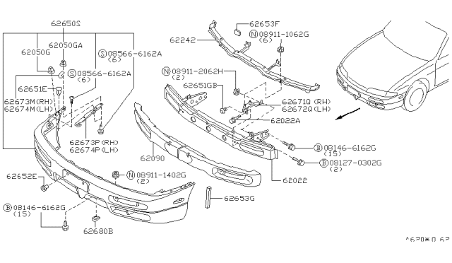 1998 Nissan 240SX Spacer-Front Bumper Side Diagram for 62094-80F00