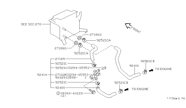 1996 Nissan 240SX Hose-Front Heater,3 Diagram for 92401-70F00