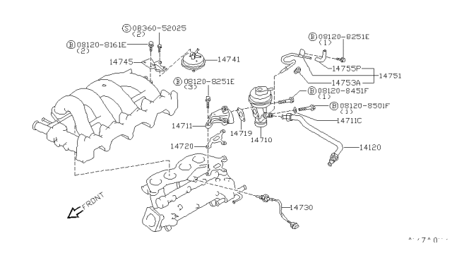 1997 Nissan 240SX Hose-Back Pressure Diagram for 14755-T8002