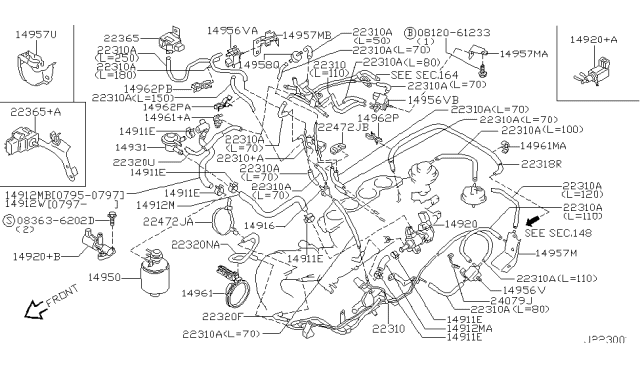 1998 Nissan 240SX EVAPORATION CANISTER Assembly Diagram for 14950-1S711