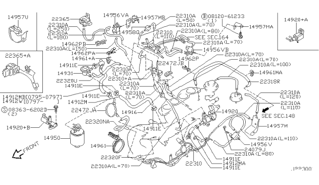 1998 Nissan 240SX Hose-EVAP Control Diagram for 14912-72F15