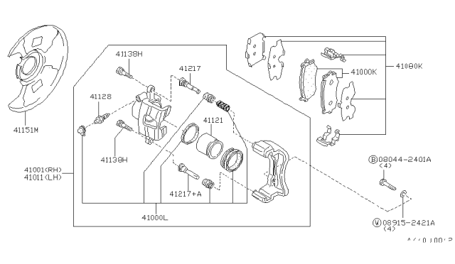 1997 Nissan 240SX CALIPER Assembly-Front RH,W/O Pads Or SHIMS Diagram for 41001-65F00