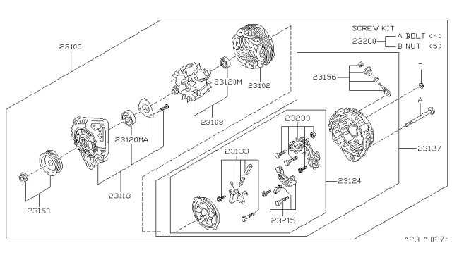 1995 Nissan 240SX Alternator Assembly Diagram for 23100-70F05